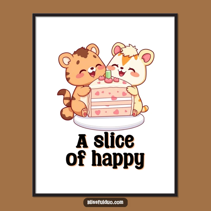 Funny Cake Sharing Animals Digital Art a Festive and Funny Gift