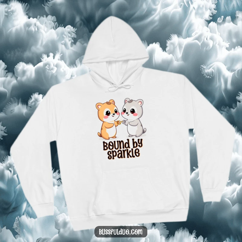 Funny hoodie showing two happy animals exchanging small, sparkling rings with wide smiles, symbolizing romance.