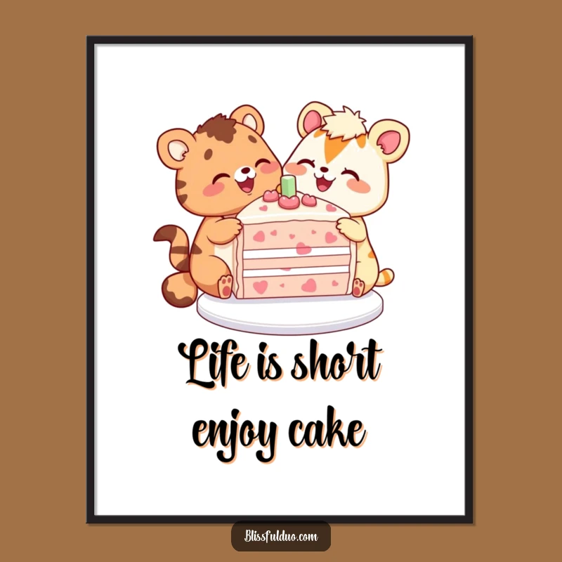 Funny Free Printable Wall Art: Joyful Cake Sharing Animals, Whimsical Downloadable Decor